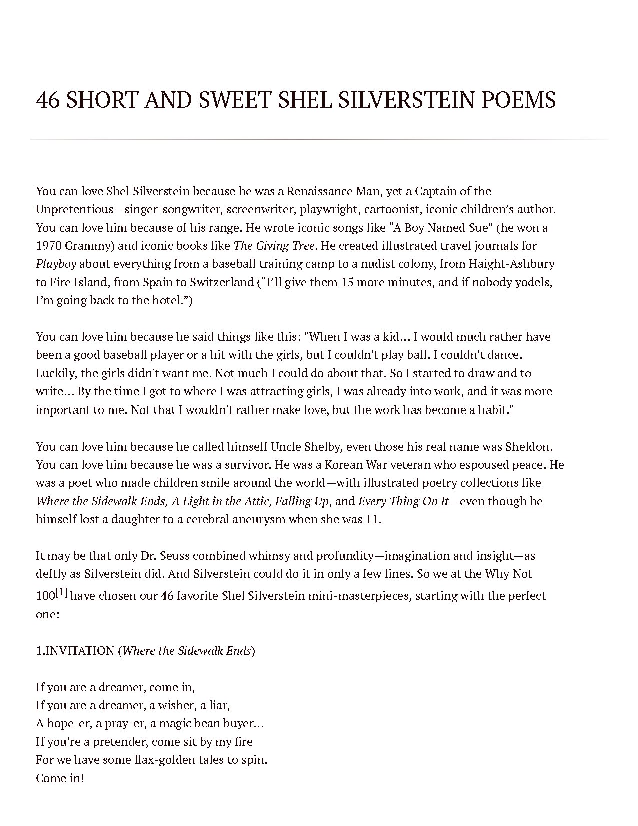 46 Short and Sweet Poems by Shel Silverstein