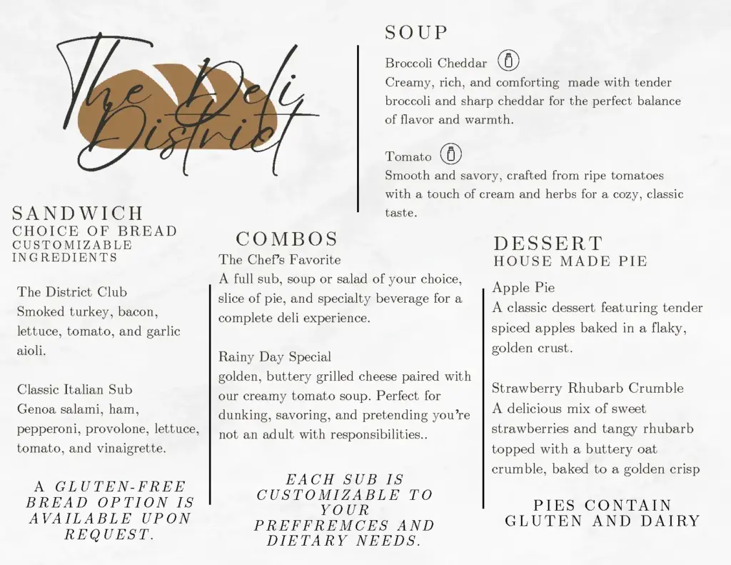 A La Carte Menu for The Deli District