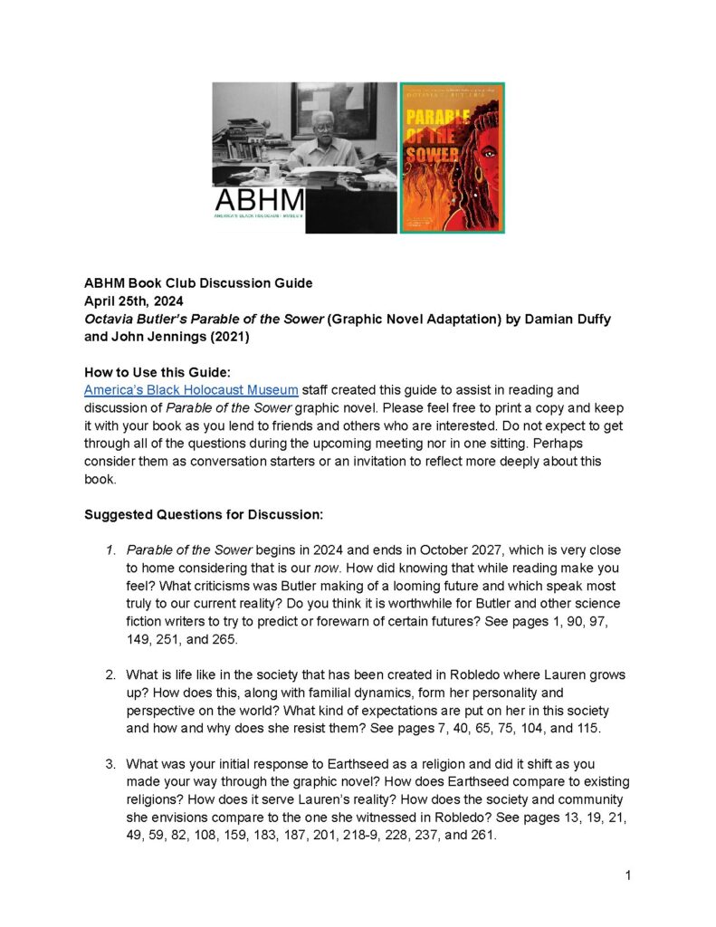 ABHM Parable of the Sower Graphic Novel Discussion Guide