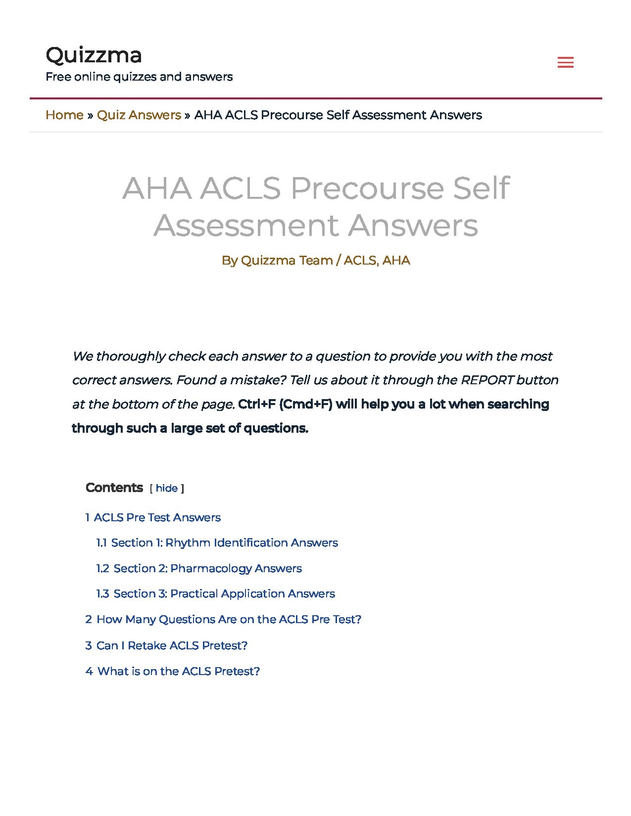 ACLS Precourse Self-Assessment Answers 2023