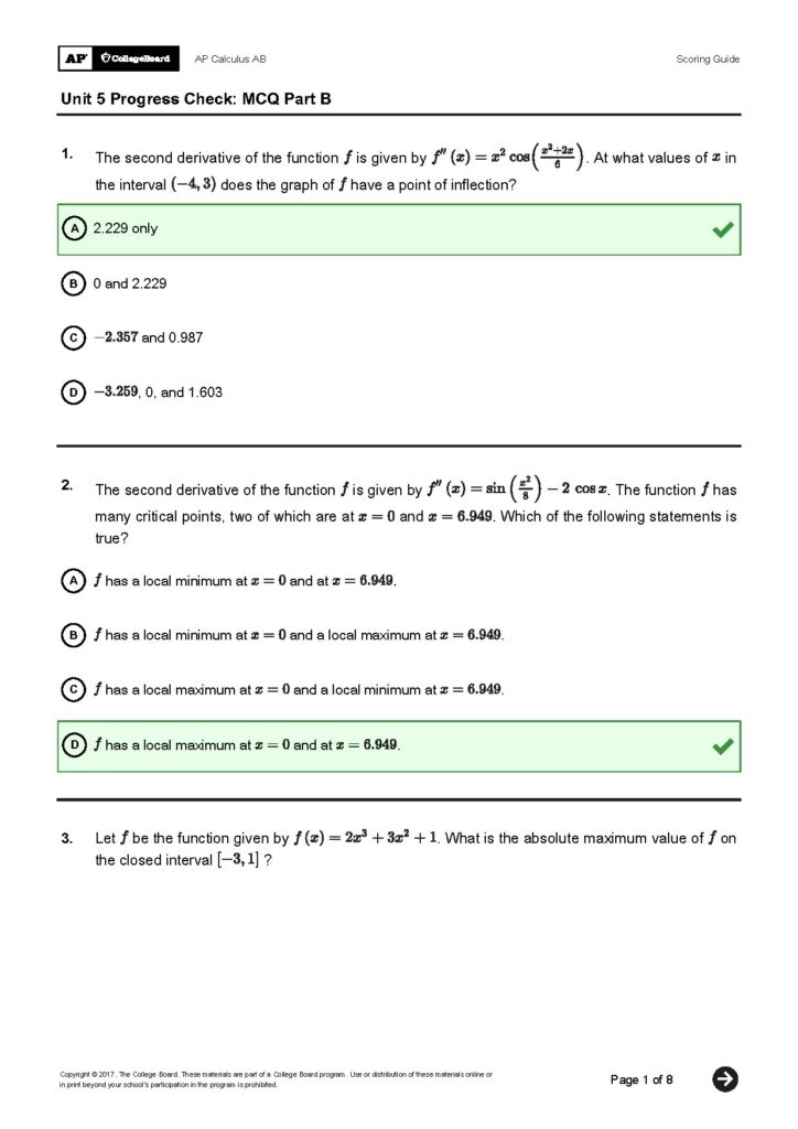 AP Calculus AB Unit 5 Progress Check MCQ Part B