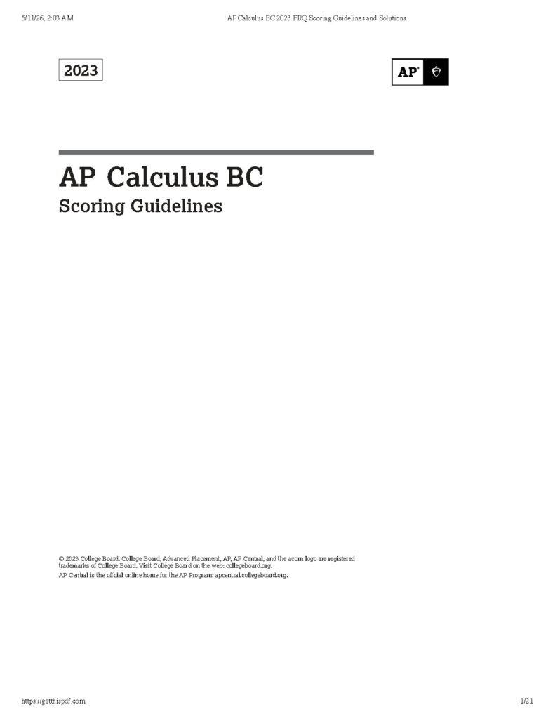 AP Calculus BC 2023 Free Response Questions and Scoring Guidelines