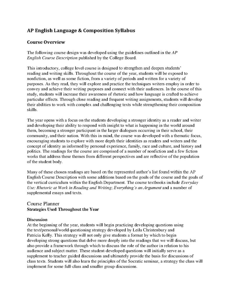 AP English Language and Composition Syllabus 2023