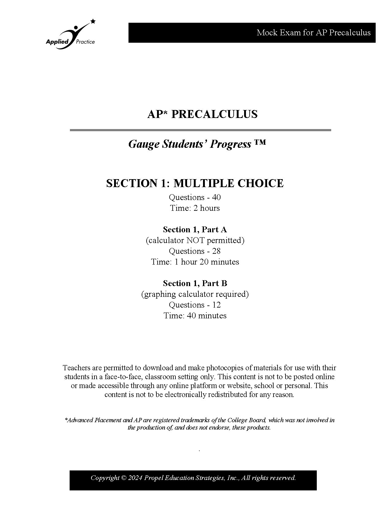 AP Precalculus Mock Exam Multiple Choice 2024