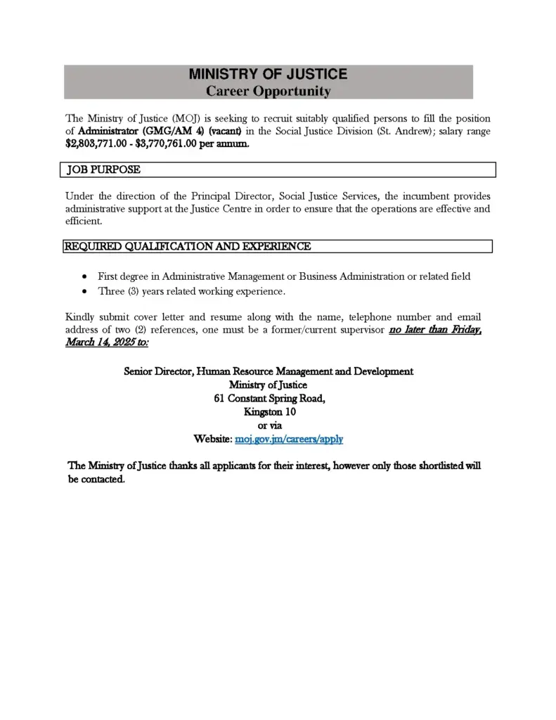 Administrator Position in Social Justice Division St. Andrew
