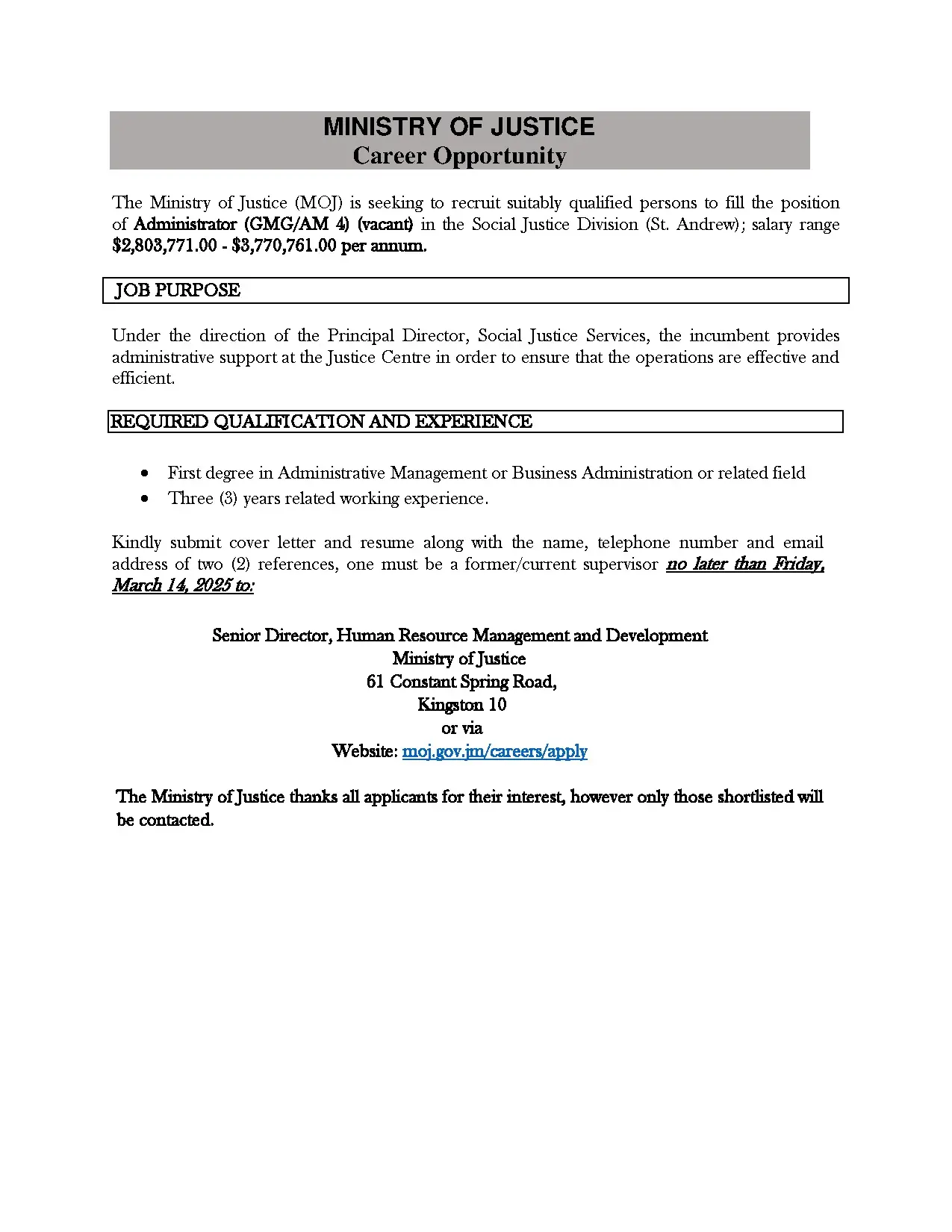 Administrator Position in Social Justice Division St. Andrew