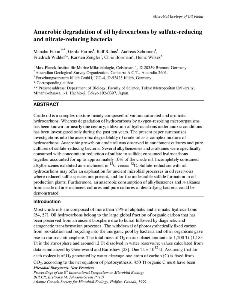 Anaerobic Degradation of Oil Hydrocarbons by Bacteria