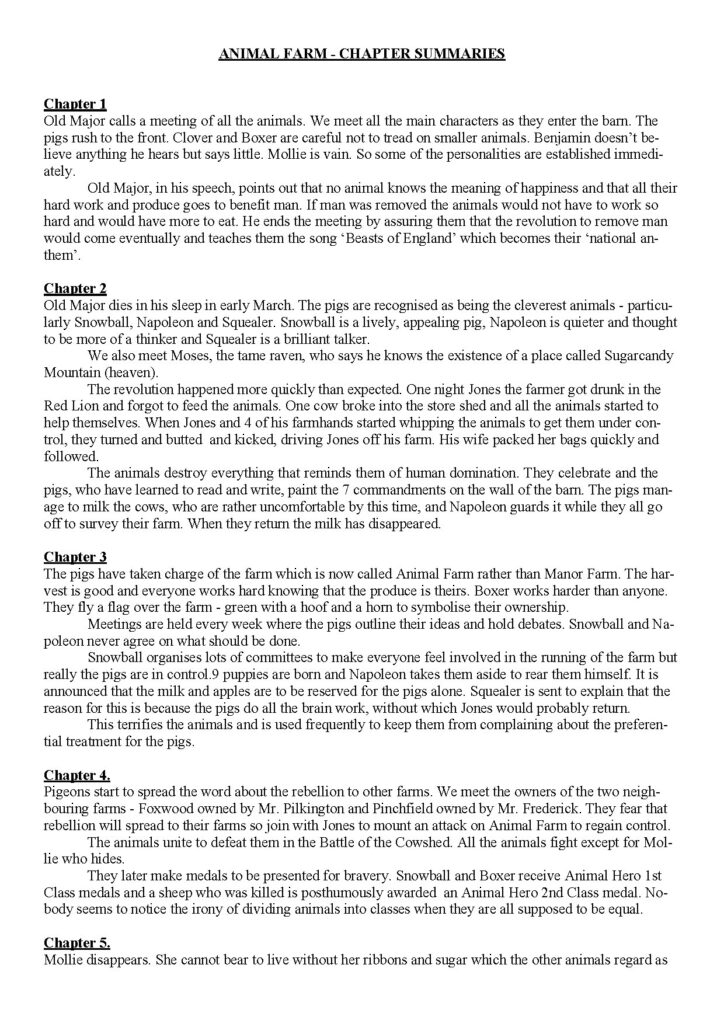 Animal Farm Chapter Summaries by George Orwell