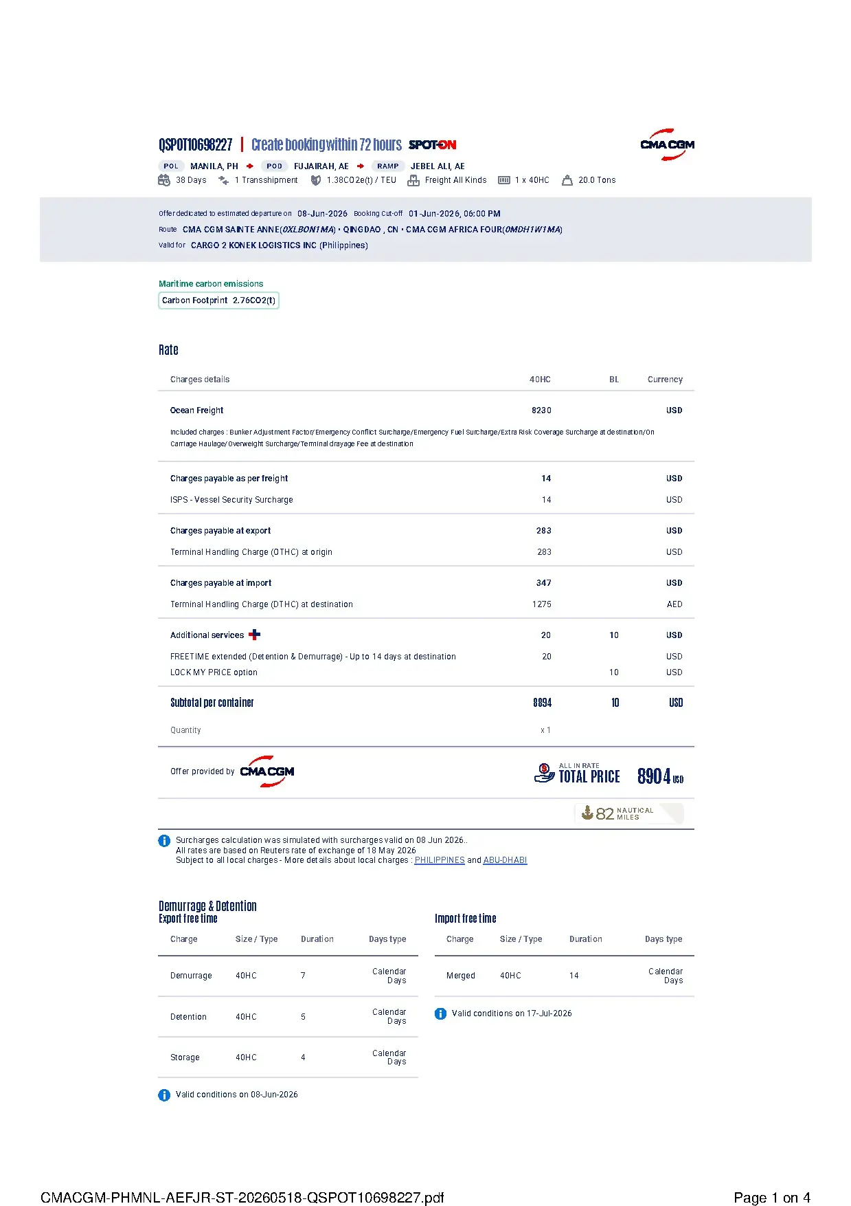 CMA CGM Shipping Rates and Charges 2026