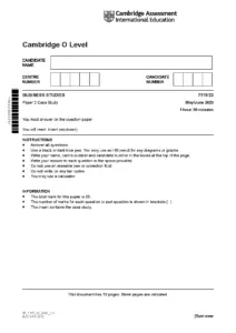 Cambridge O Level Business Studies 7115/22 Case Study 2022