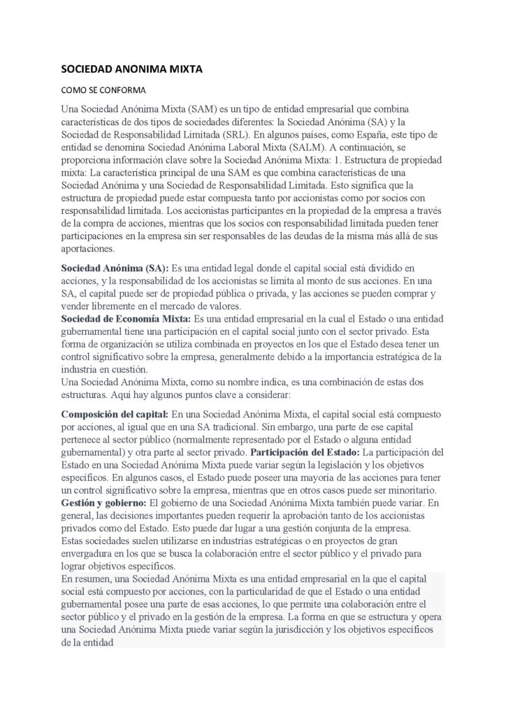 Características de la Sociedad Anónima Mixta