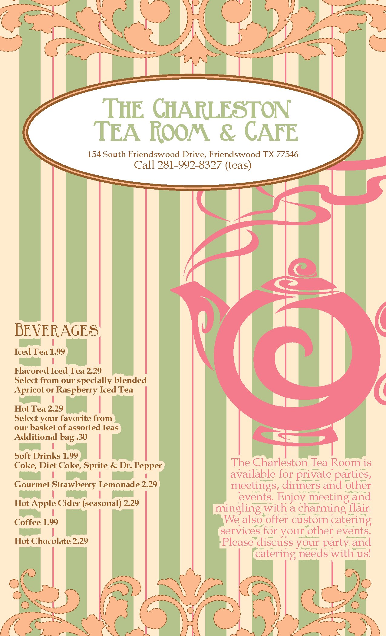 Charleston Tea Room Menu and Catering Services