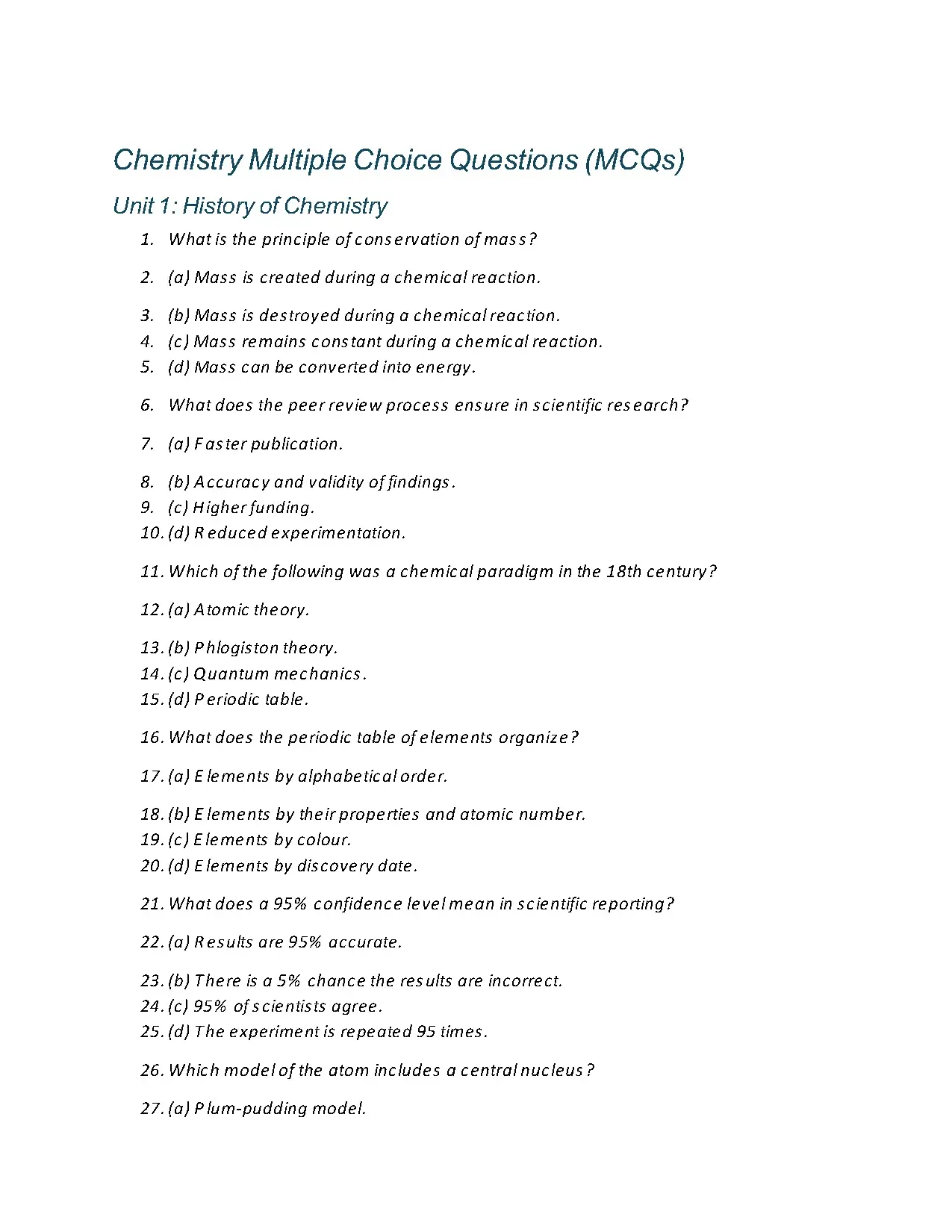 Chemistry Multiple Choice Questions MCQs