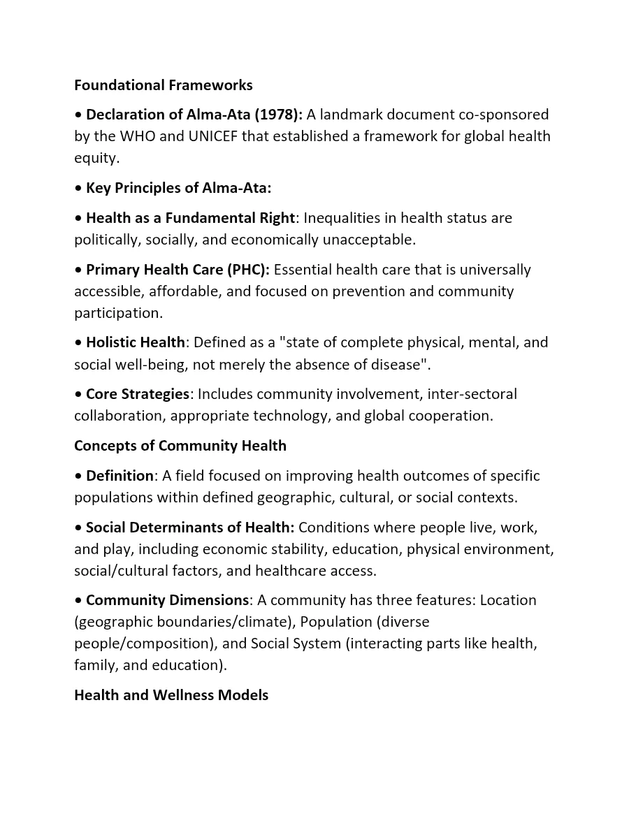 Community Health: Frameworks and Concepts