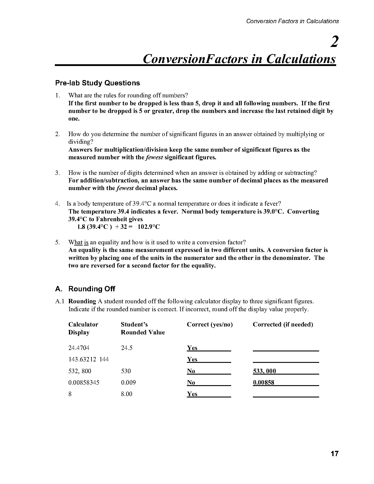 Conversion Factors and Calculations Lab 2