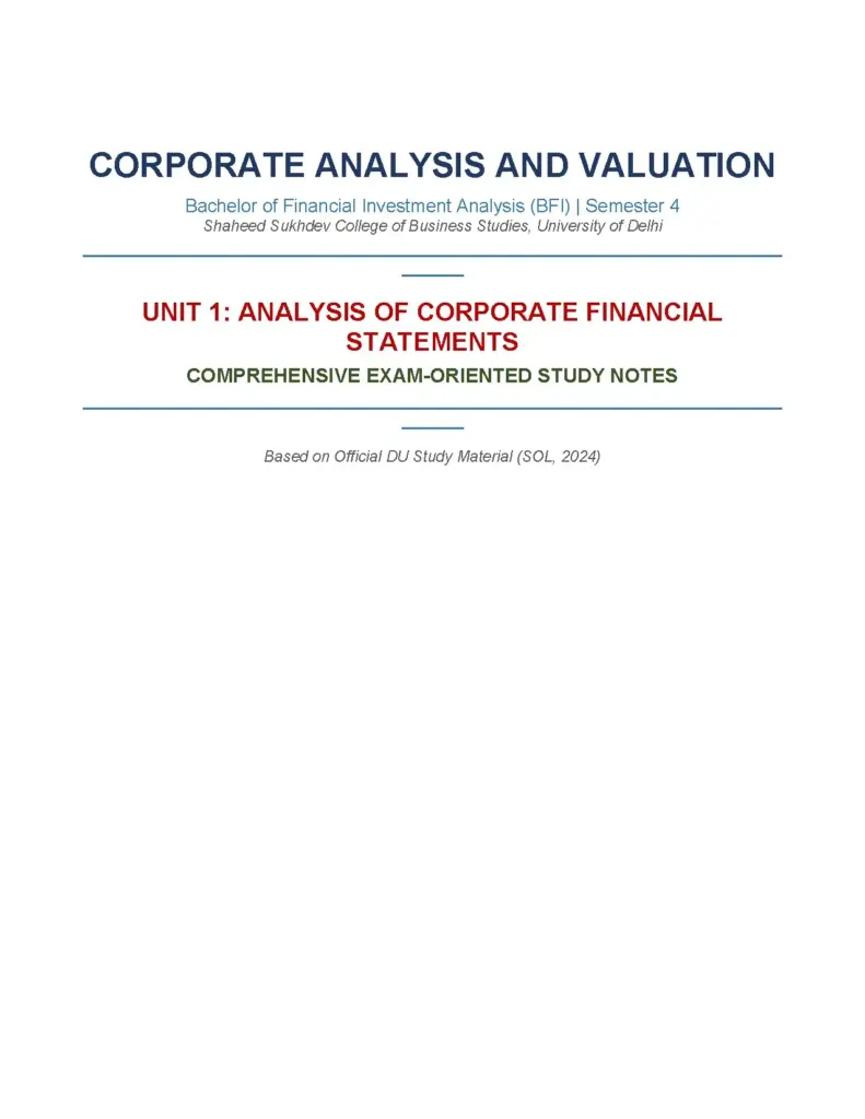 Corporate Analysis and Valuation Study Notes Semester 4