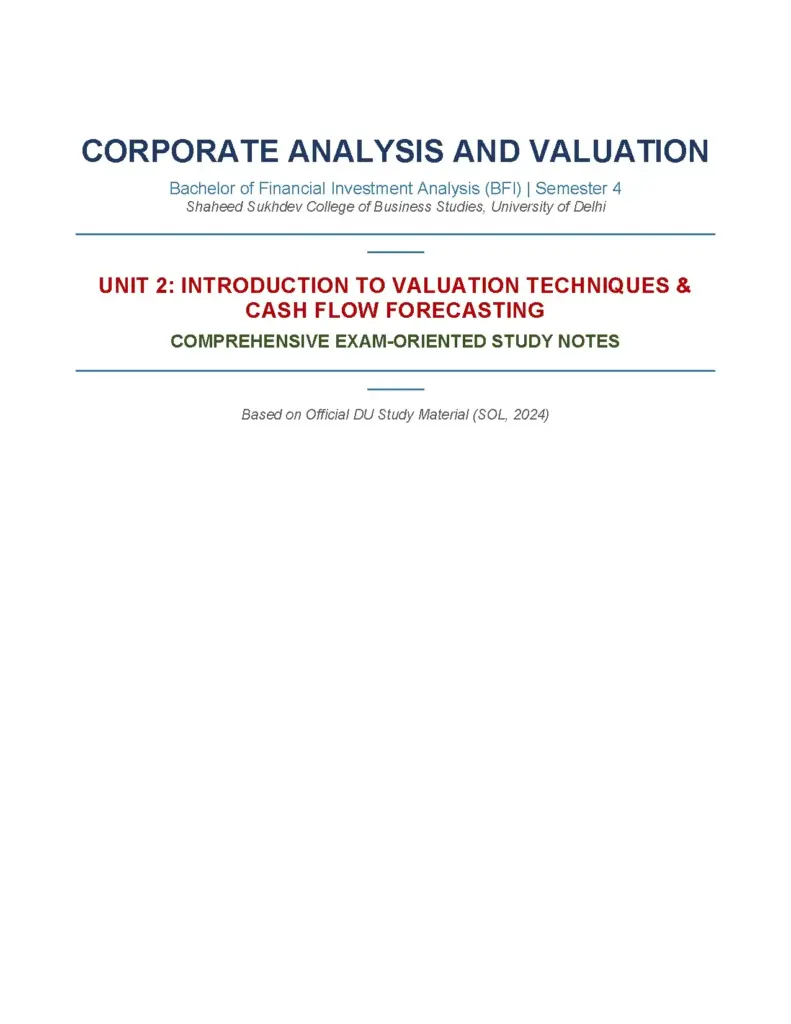 Corporate Analysis and Valuation Unit 2 Study Notes