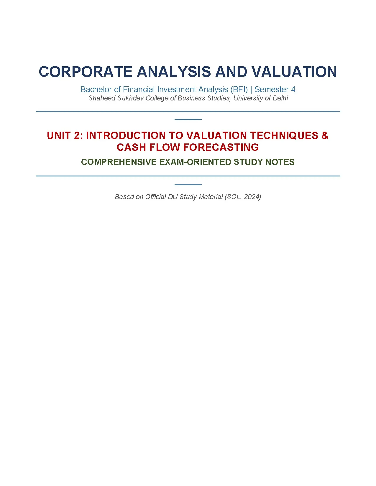 Corporate Analysis and Valuation Unit 2 Study Notes