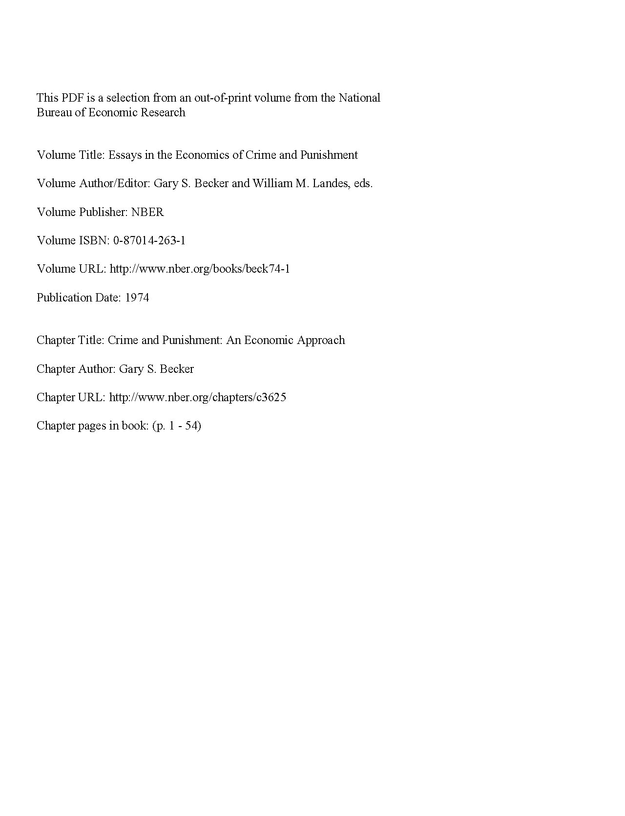 Crime and Punishment: An Economic Approach by Gary Becker
