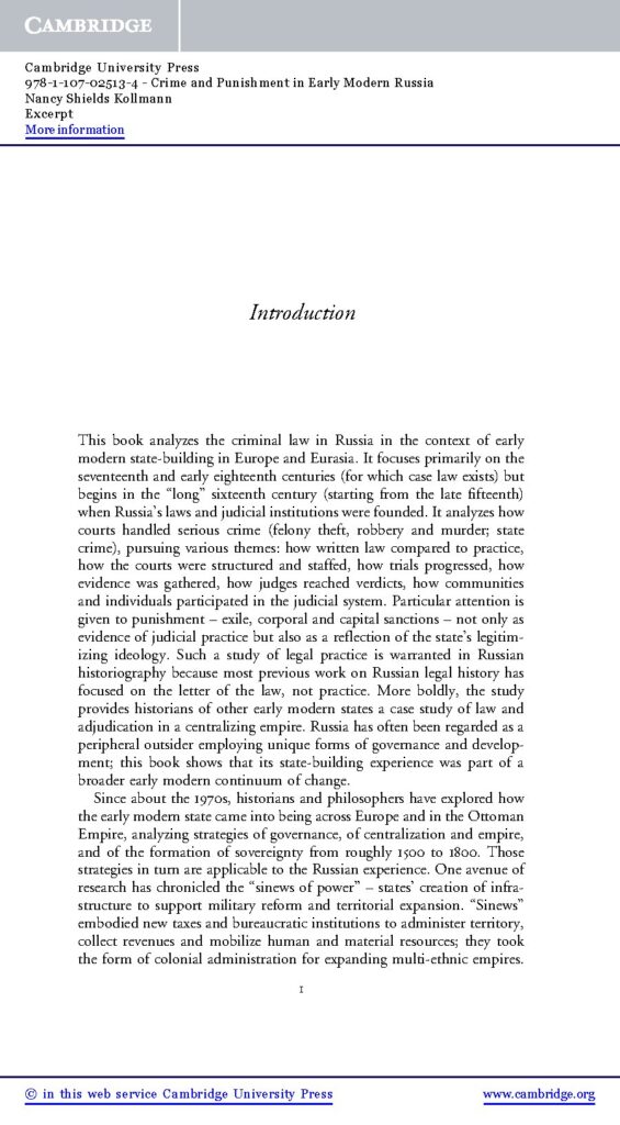Crime and Punishment in Early Modern Russia by Nancy Shields Kollmann