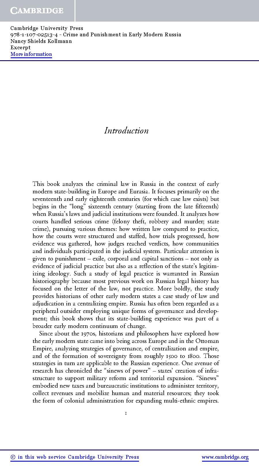 Crime and Punishment in Early Modern Russia by Nancy Shields Kollmann