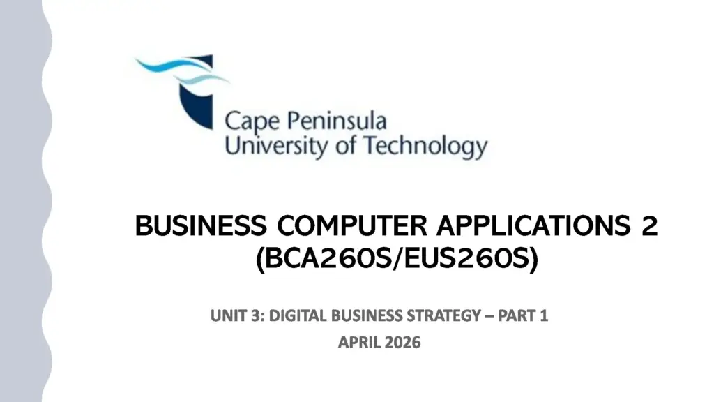 Digital Business Strategy Unit 3 BCA260S
