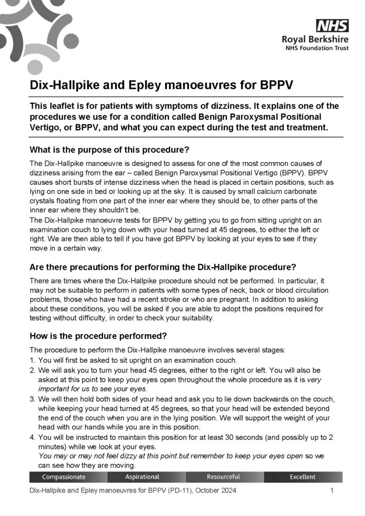 Dix-Hallpike and Epley Manoeuvres for BPPV October 2024