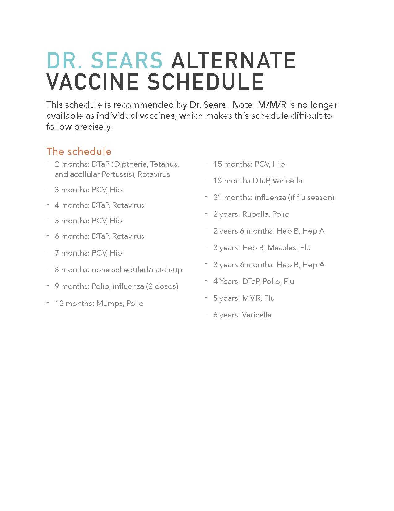 Dr. Sears Alternate Vaccine Schedule for Children
