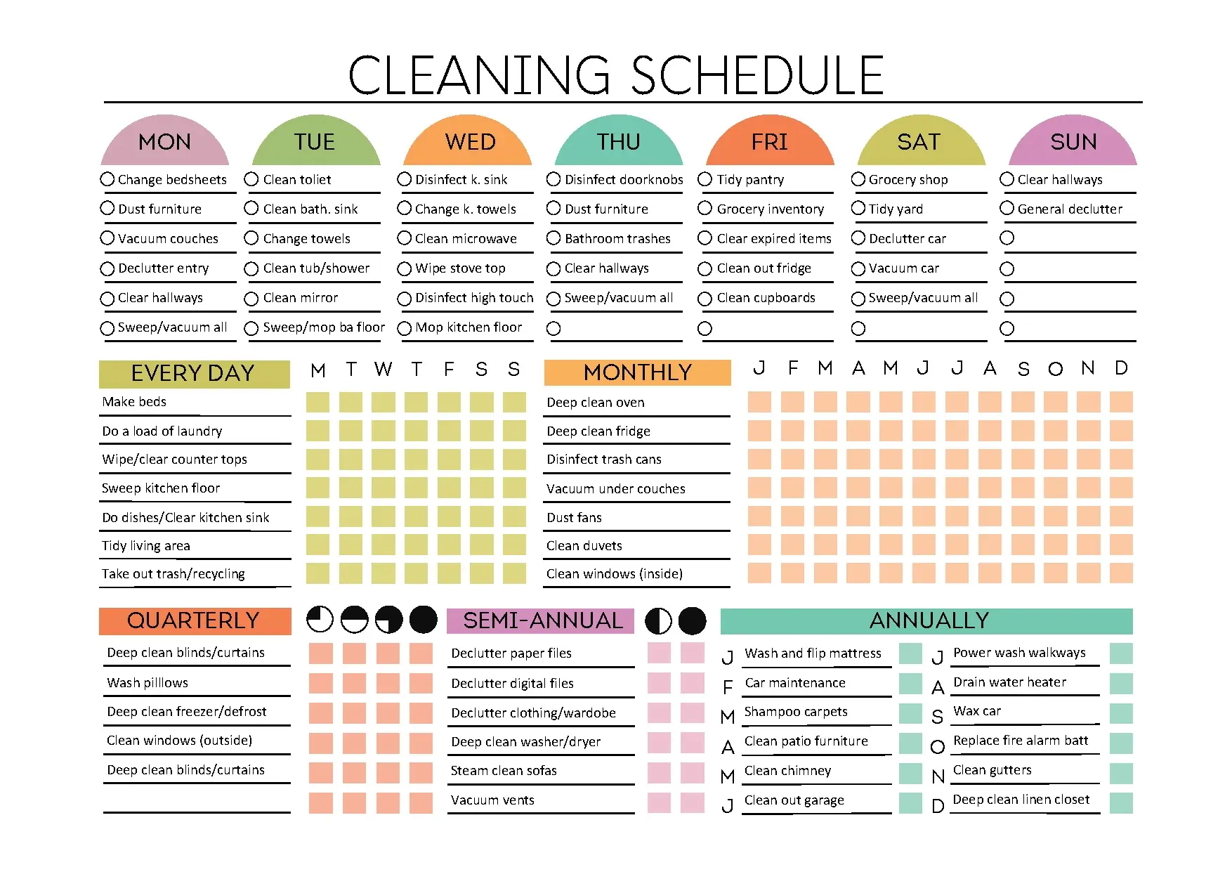 Editable A4 Cleaning Schedule Template
