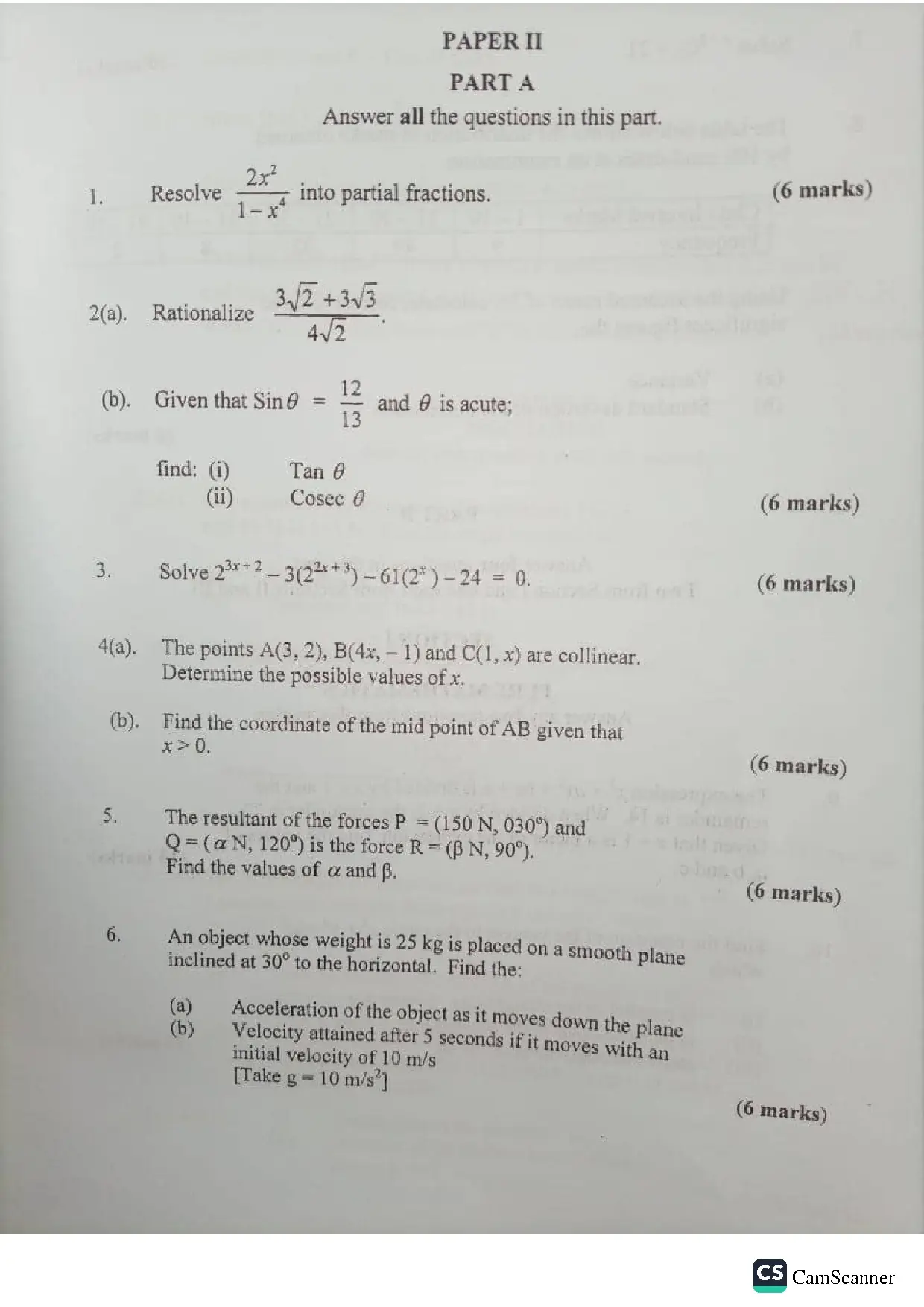 Elective Maths Examinable Questions for Wassce 2024