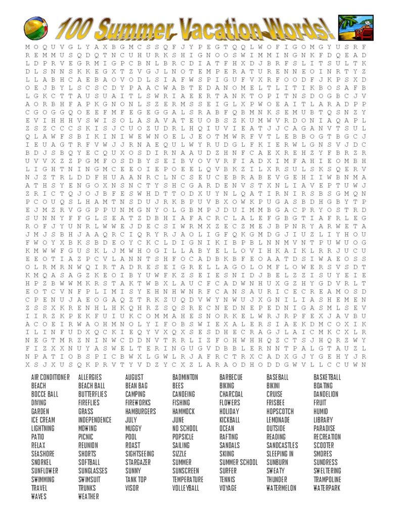 End of Year Summer Vacation Word Search Puzzle