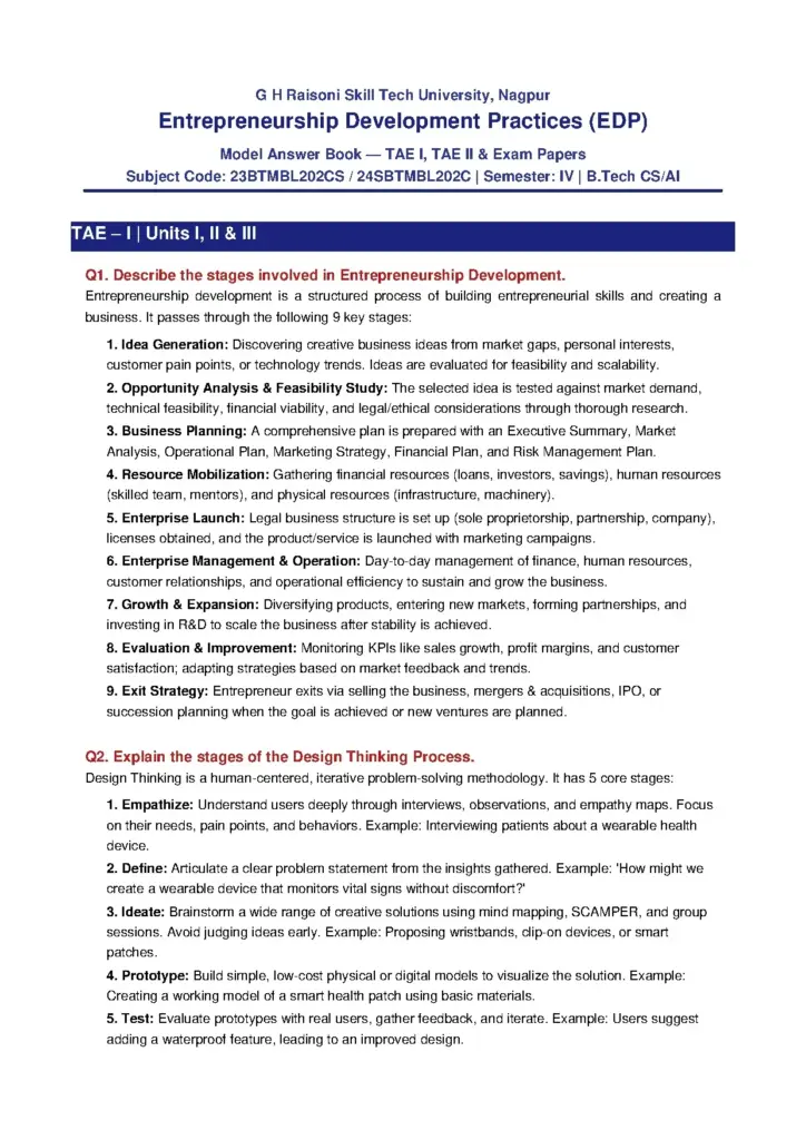 Entrepreneurship Development Practices Model Answers (2)