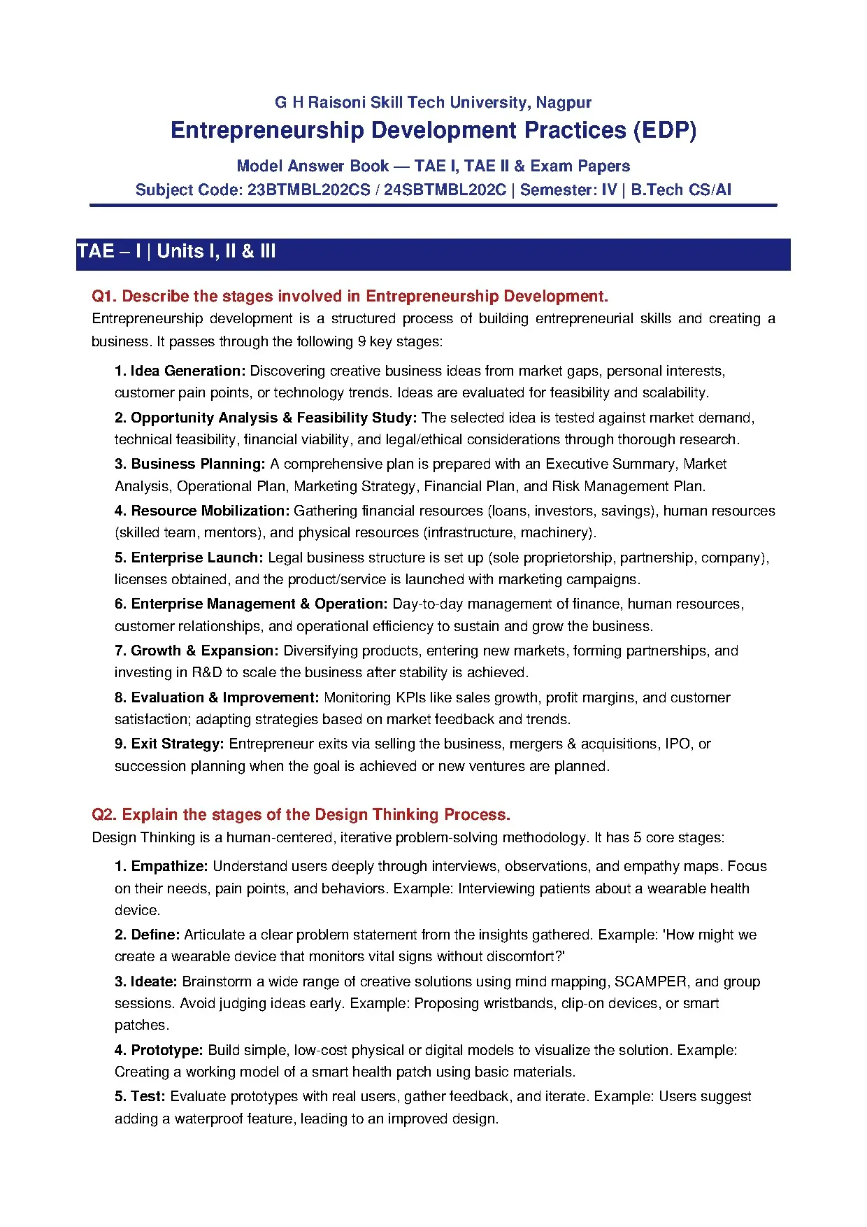 Entrepreneurship Development Practices Model Answers (2)