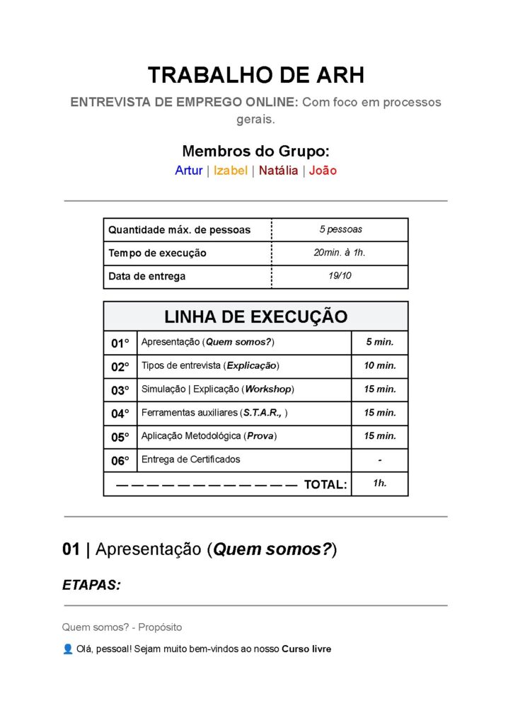 Entrevista de Emprego Online: Treinamento em ARH