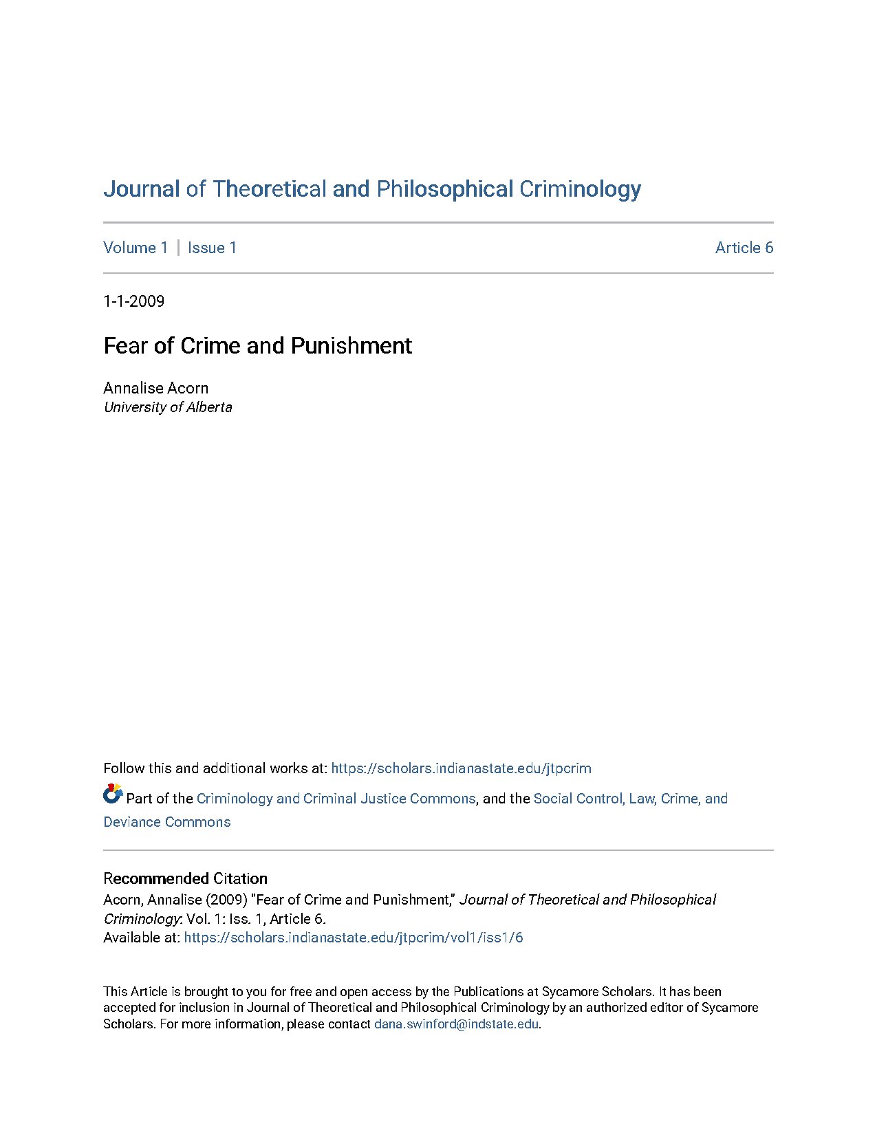 Fear of Crime and Punishment by Annalise Acorn