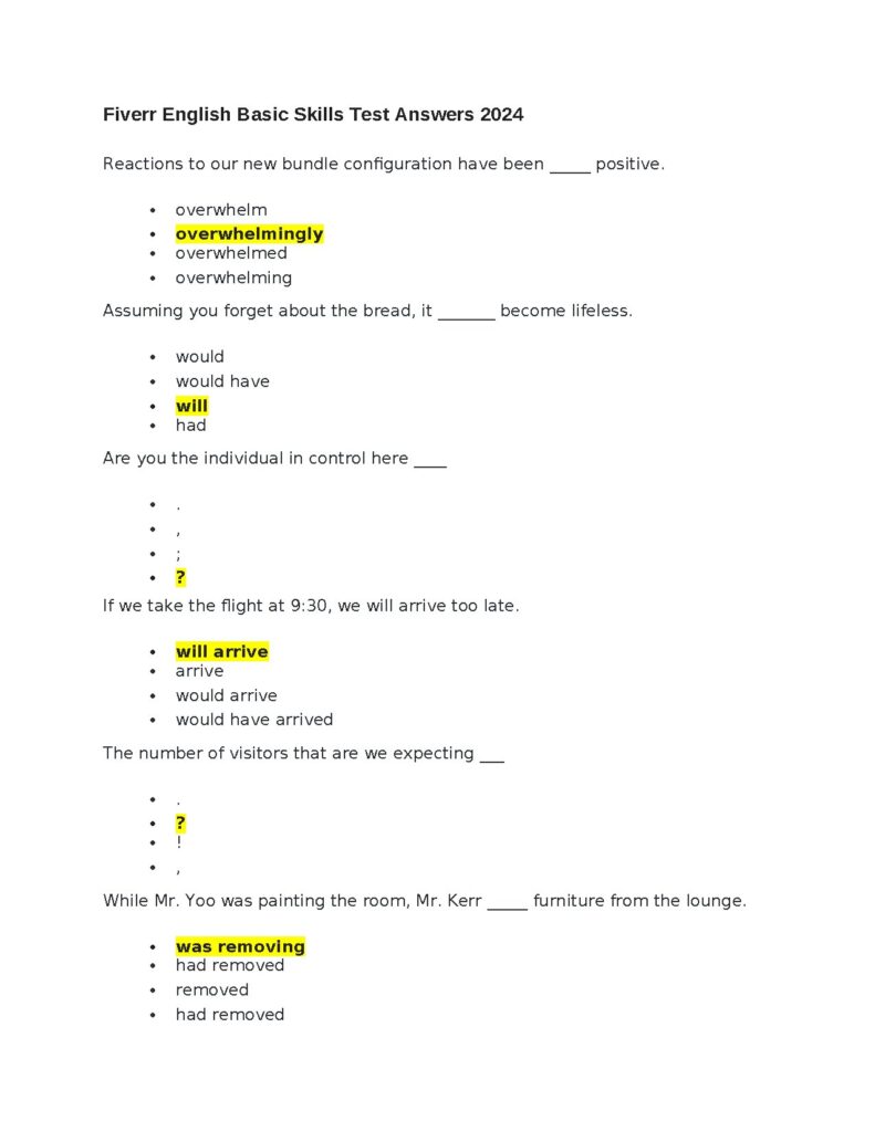 Fiverr English Test Answers 2024