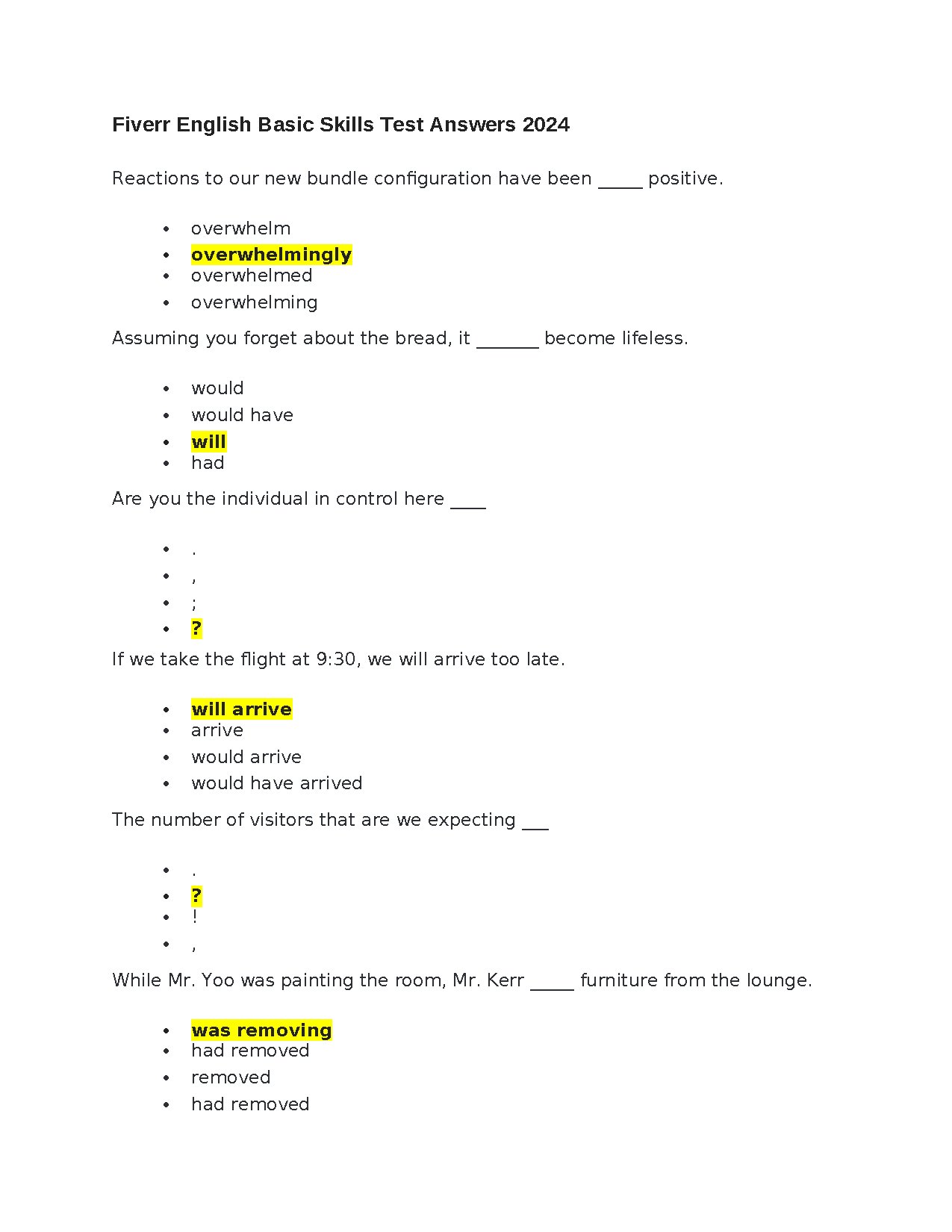 Fiverr English Test Answers 2024