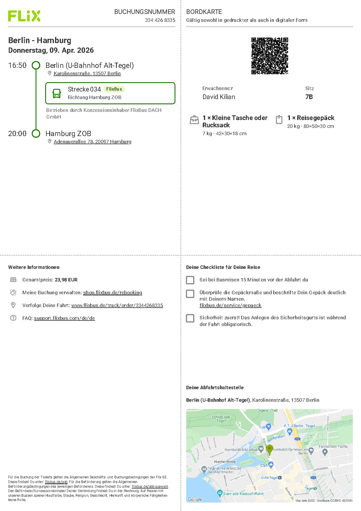 FlixBus Boarding Pass Berlin to Hamburg 2026