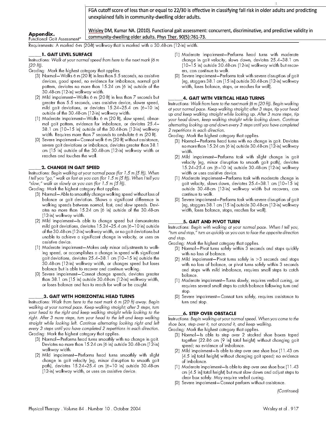 Functional Gait Assessment for Older Adults