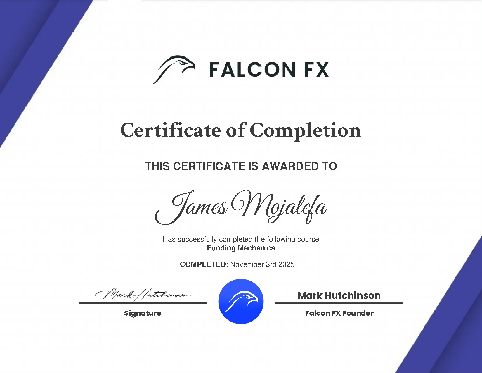 Funding Mechanics Course Completion Certificate