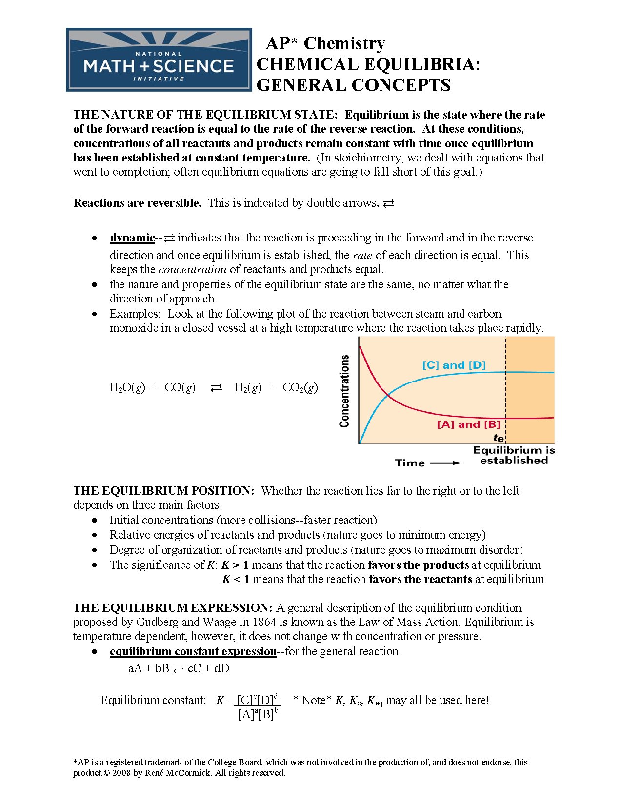 General Equilibrium Concepts in Chemistry