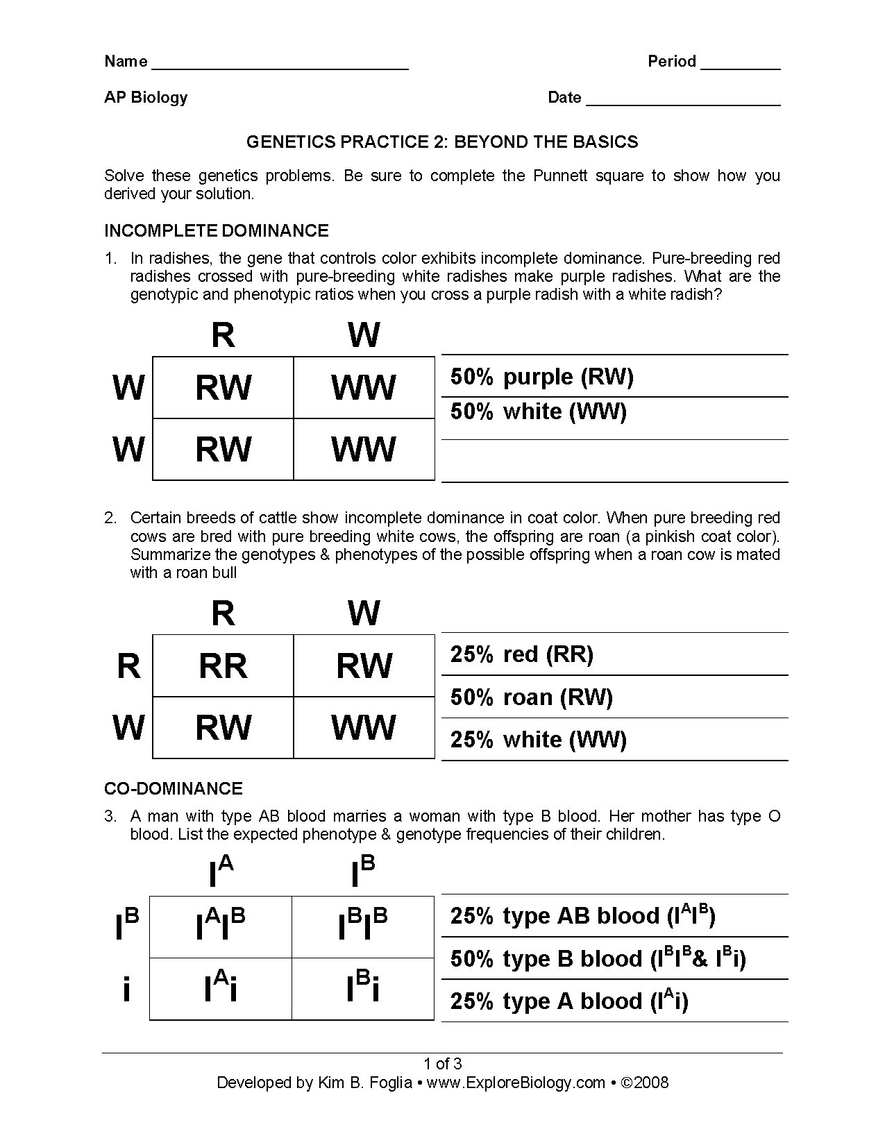 Genetics Practice Problems and Solutions for AP Biology