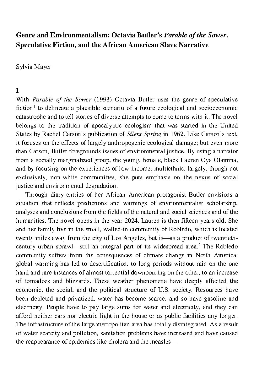 Genre and Environmentalism in Octavia Butler’s Work