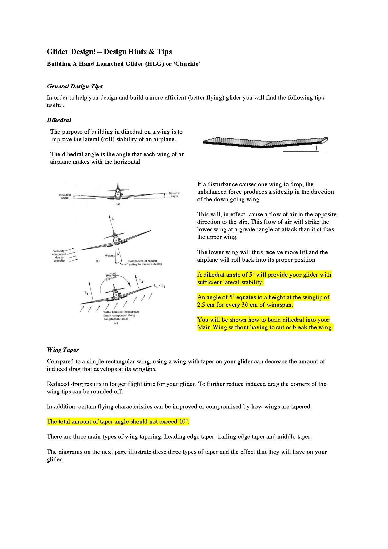 Glider Design Tips for Hand Launched Gliders