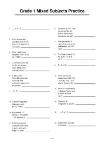 Grade 1 Mixed Subjects Practice 3