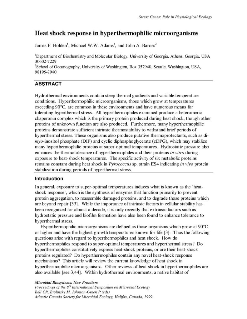 Heat Shock Response in Hyperthermophilic Microorganisms