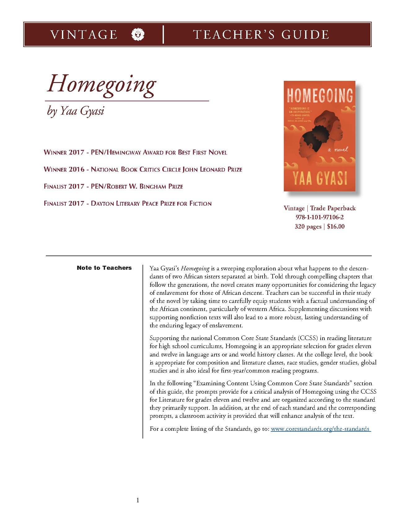 Homegoing Teacher’s Guide by Yaa Gyasi
