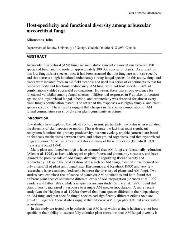 Host-specificity and Functional Diversity of Mycorrhizal Fungi