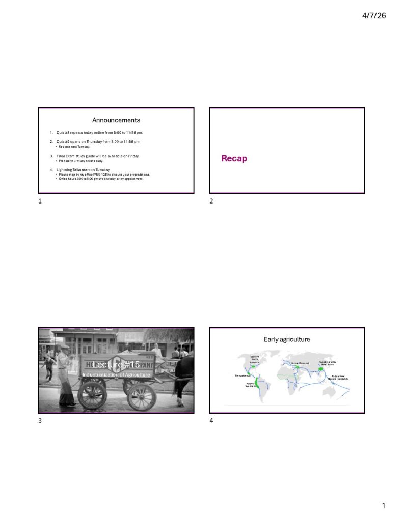Industrialization of Agriculture Lecture Notes