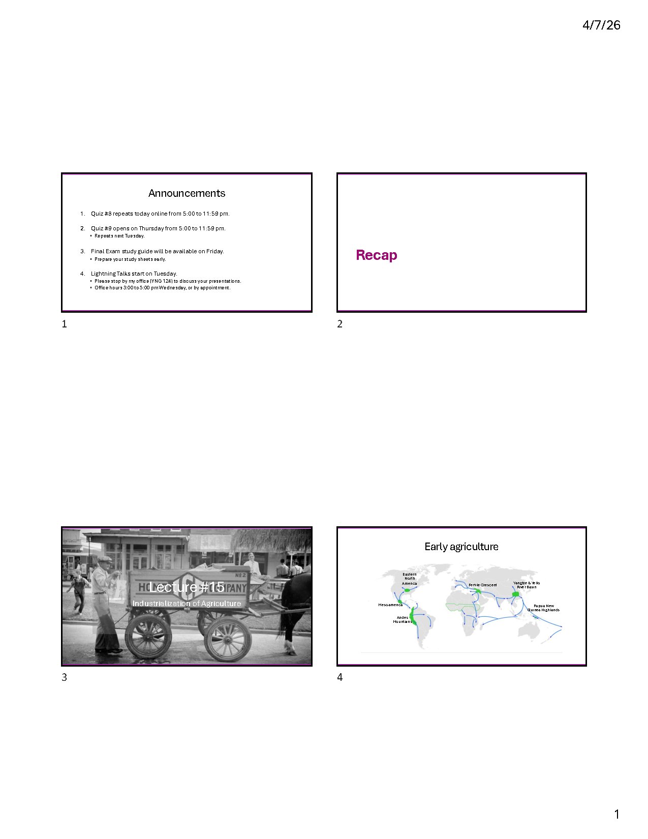 Industrialization of Agriculture Lecture Notes